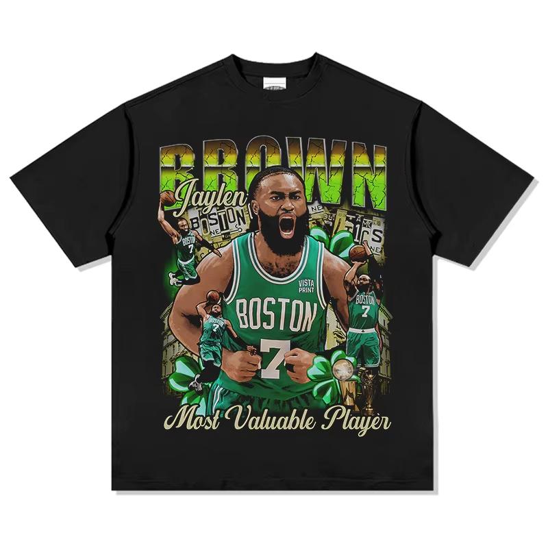 

Вінтажна бавовняна футболка з принтом Jaylen Brown Boston з коротким рукавом для фанатів баскетболу, спортивна тренувальна літня футболка для чоловіків і жінок 3XL