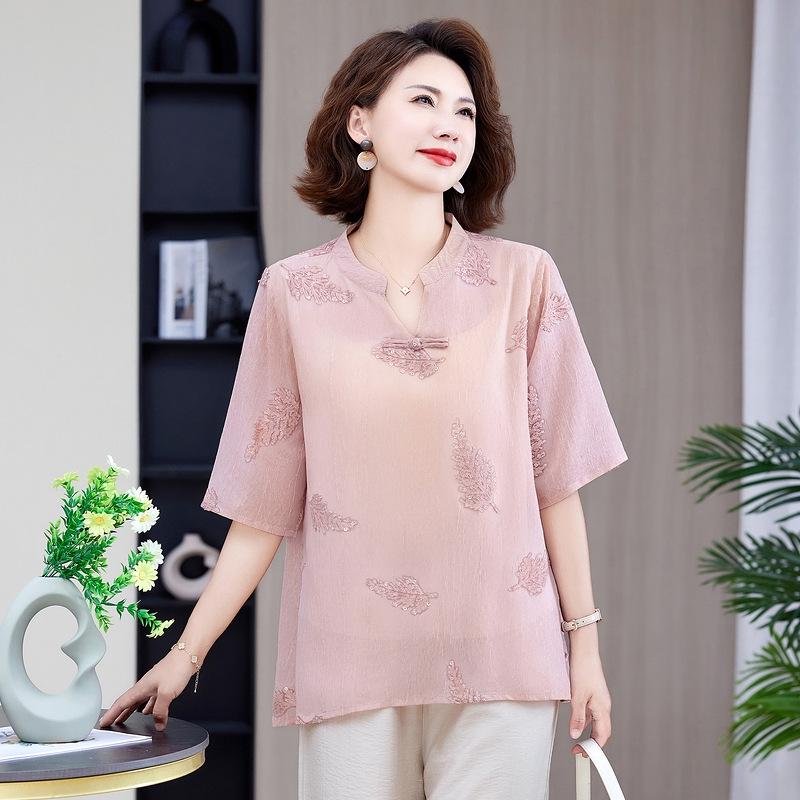 

Mom s Summer Chic Chinese-Style Loose T-Shirt Set for Women 4XL