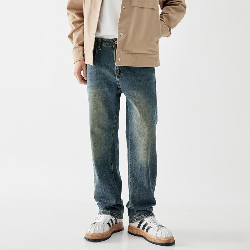 

Мужские старые джинсы с варкой, широкие прямые брюки в стиле хай-стрит для повседневной носки 40