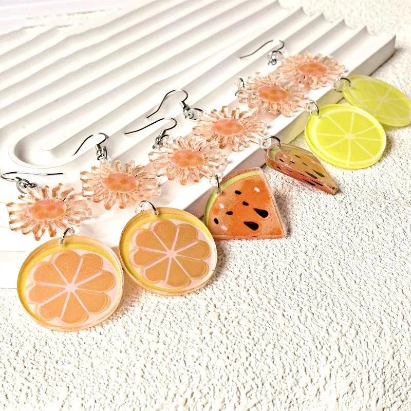 2D Flat Acrylic Dangle Earrings For Women Flower Animal Drop Earrings For Summer Daily Wear Party Jewelry
