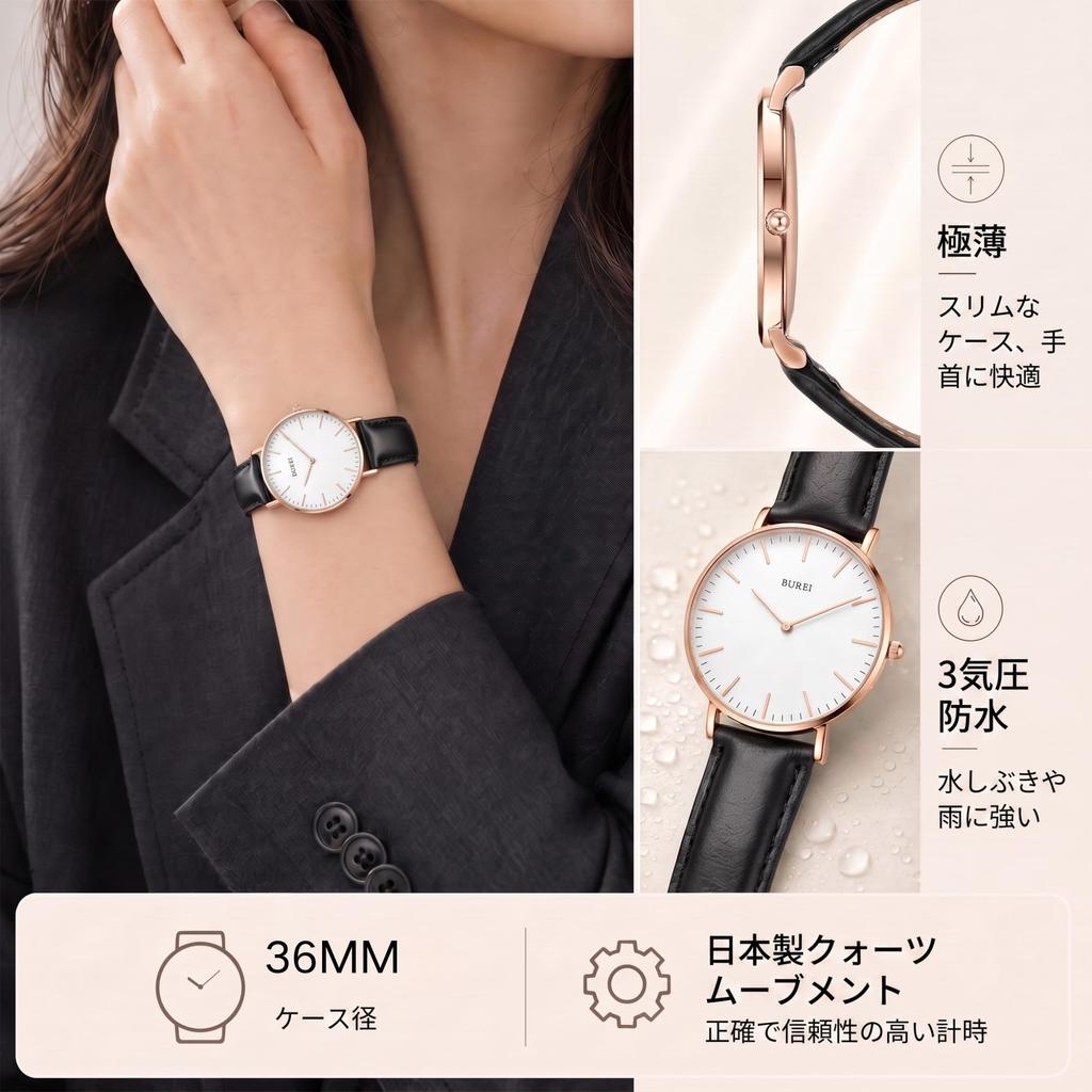BUREI Unisex Quartz Watch, Stainless Steel Bracelet, 3 ATM Water Resistance