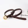 Genuine Leather Suede Women Belt Fashion Skinny Waistband Retro Gold Buckle Brown Belts for Jeans Pants and Dresses