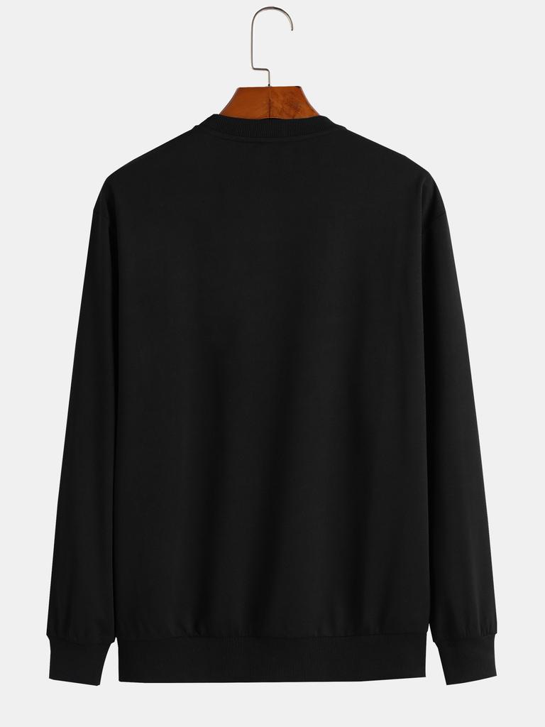Round Neck Sweatshirt Black Italian Flag Print and Text Casual Sports