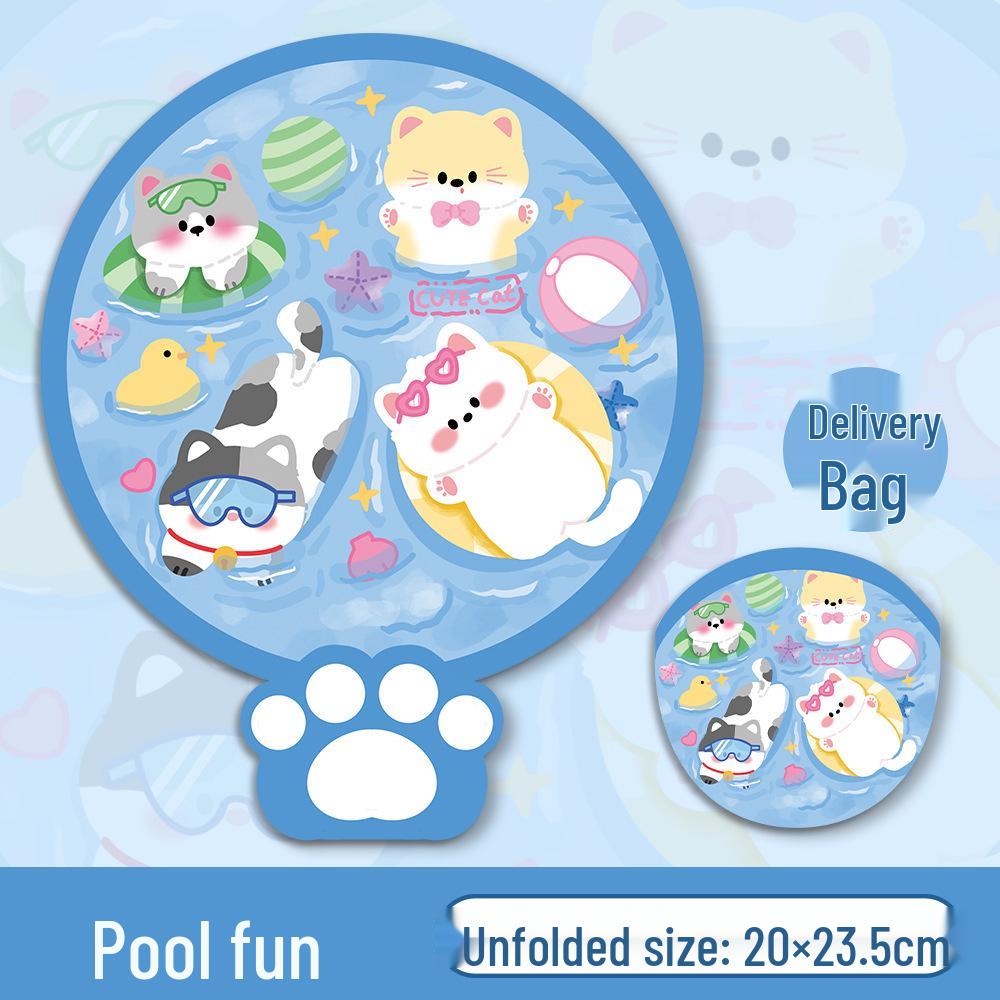 Ins Cute Reflector Cartoon Heart Folding Hand Fan - Portable Round Fan for Photos