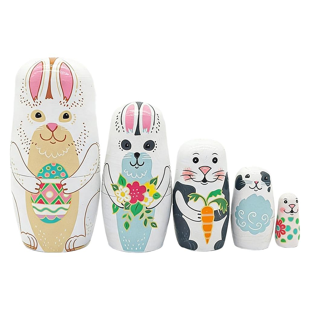Easter Bunny Russian Nesting Dolls Russian Matryoshka Wood Stacking Nested Set Collectible Gifts Set for Adults Home Decor