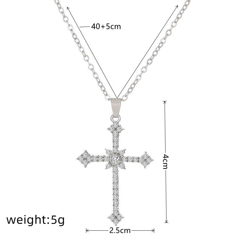 1 pièce Collier Couleur Or Blanc Imitation Dames Vent Froid Plein de Diamants Étoile Mangue Brillant Pendentif Croix Bijoux