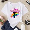 Kids Crewneck Tee, "I Love Gymnastics" Rainbow Butterfly Print Casual Short Sleeve Summer Sports Top for Kids