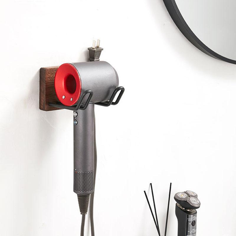 Black Bathroom Hair Dryer Holder Walnut Wall Hanging Storage Rack Toilet Toothbrush Holder Cup Holder Bathroom Hardware Pendant