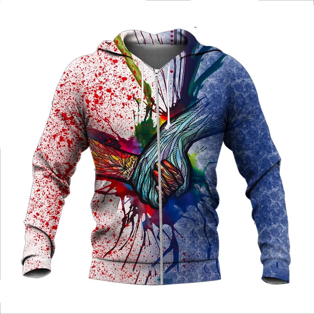 New Autumn and Winter Men's Halloween Skull 3D Printing Hooded Zipper Hoodie Men's Sweatshirt 3D Harajuku Hoodie