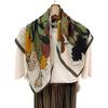 Color Matching Plant Flower Silk Scarf Four Seasons Foreign Gas Cotton And Linen Square Scarf Thin Windproof Neck Protection Scarf Decoration