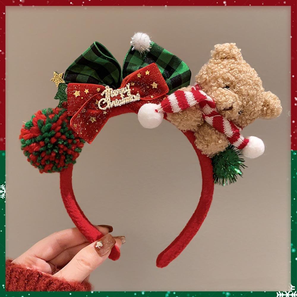 Santa Christmas Headband Elk Hair Hoop Plush Bow Red Hair Band  Christmas Decoration
