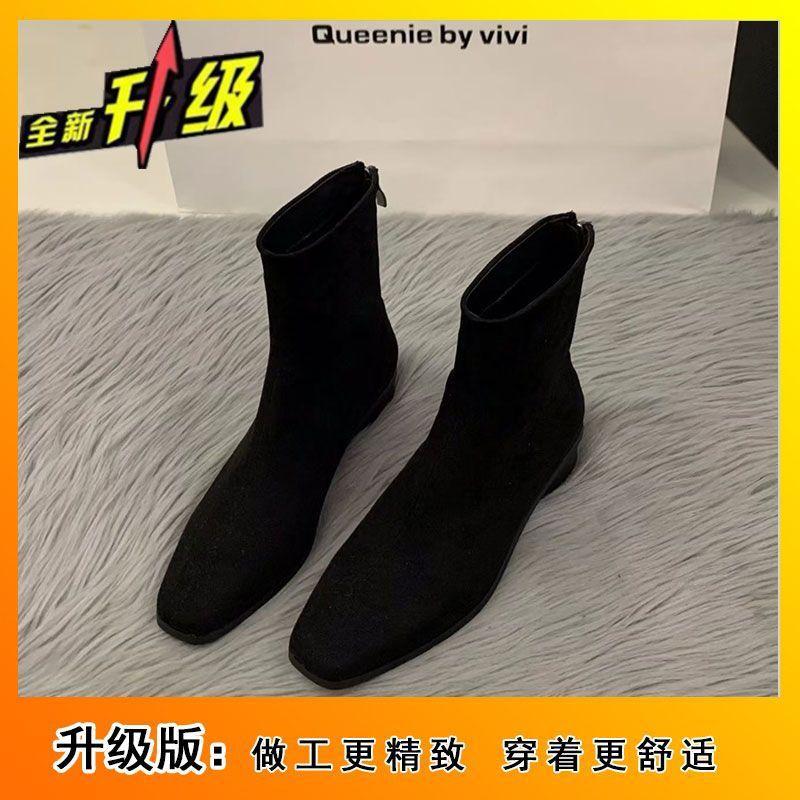 Coarse heel small ankle boots versatile fashion foreign style French high sense retro suede small short boots femininity thin boots