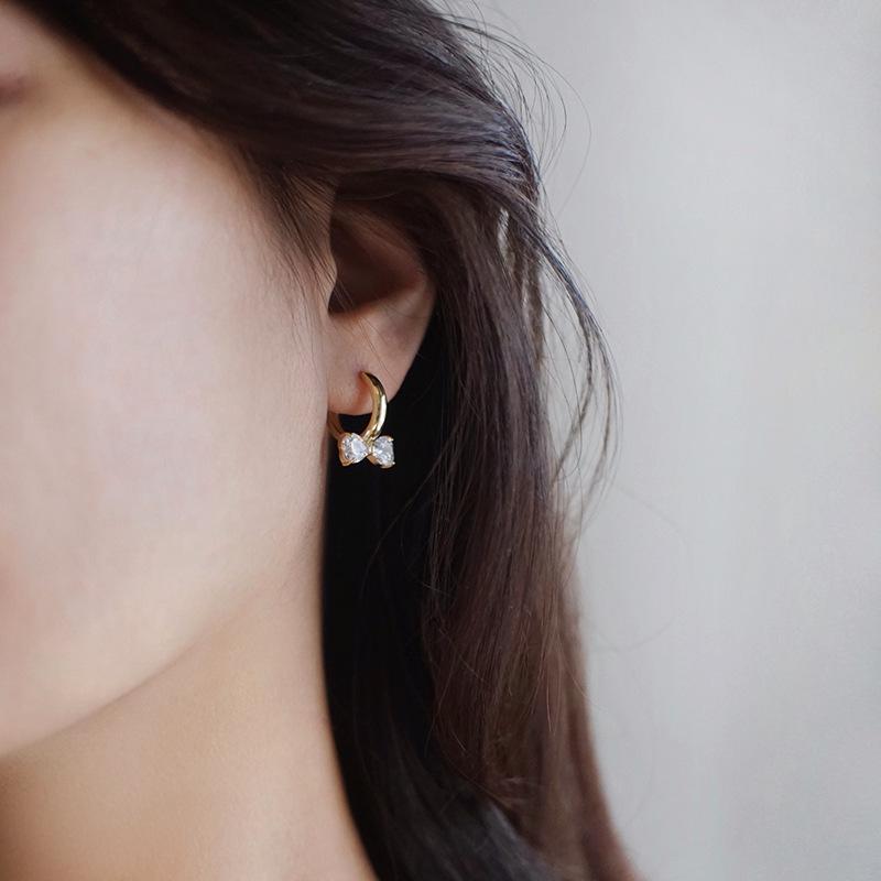 Elegant Literary Design Gold-Plated S925 Sterling Silver Bow Earrings for Women