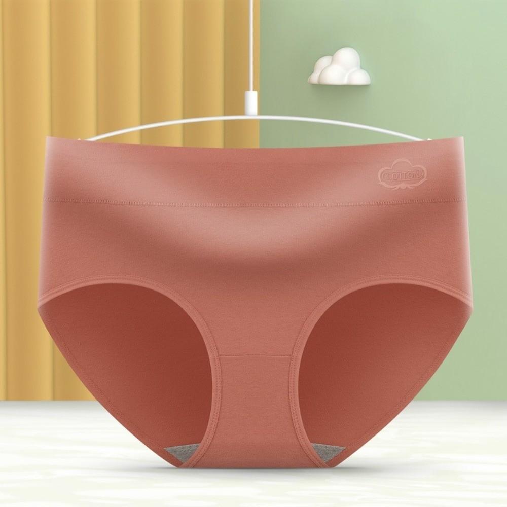 4pcs Solid Color Women Underwear Lingerie Mid Waist Briefs Breathable Cotton Panties Lady