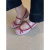 Sheepskin Version~ Round Head Inner Height Increase Bow Single Shoes Women's Flat Ballet Shoes with Mary Jane Shoes