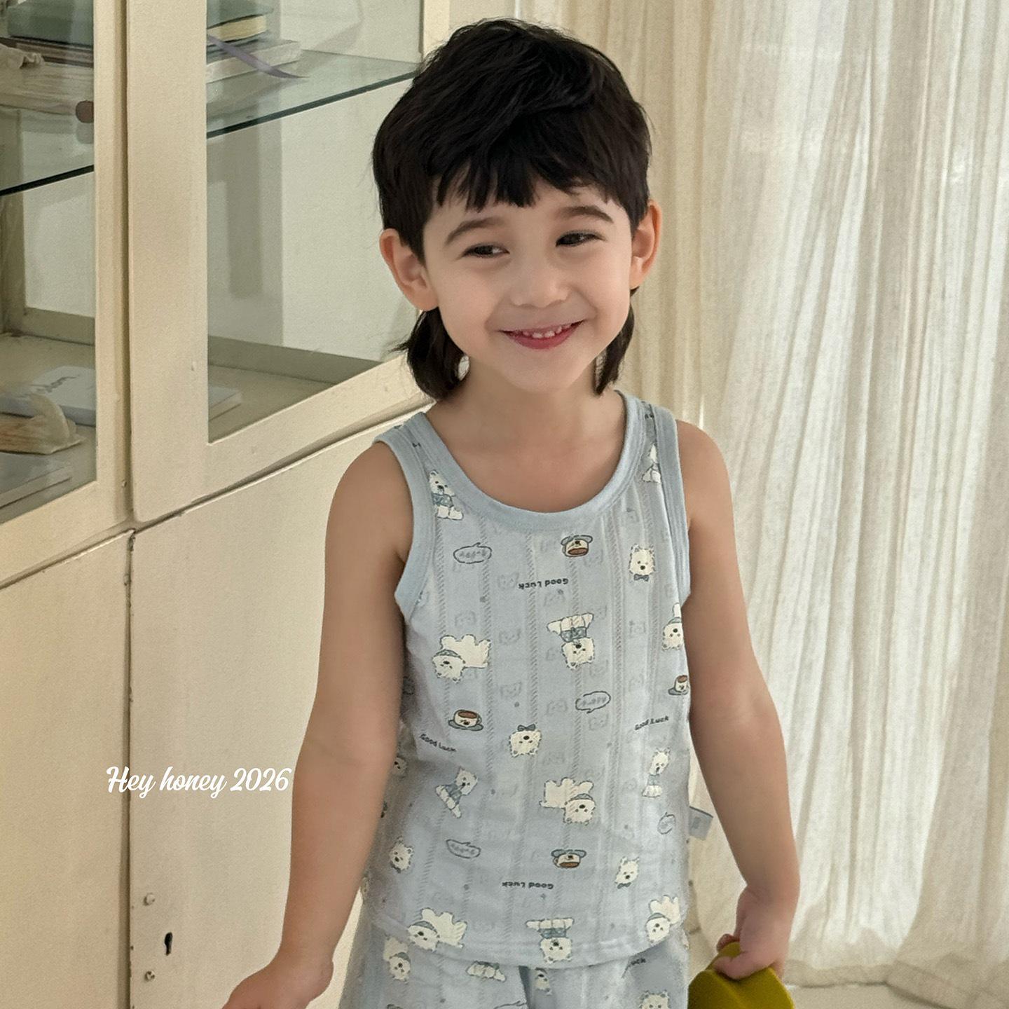 Heyhoney26 Kids Breathable Summer Vest & Shorts Set - Boys Clothing (Large, Small)