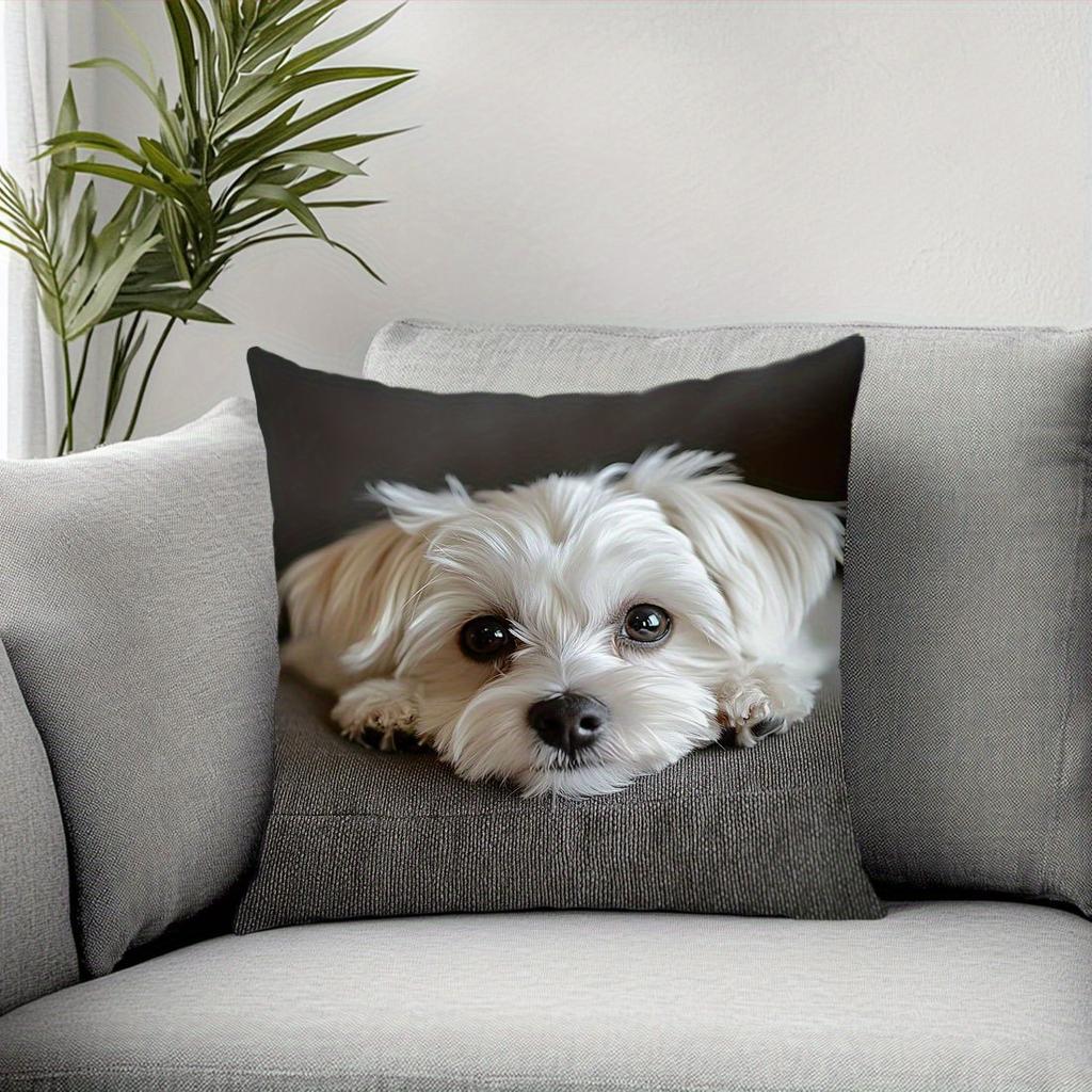 1 Stück Liegender Malteser Hund Druck Kissenbezug, Geeignet für Sofa, Schlafzimmer, Wohnzimmer, Ein heilsames Geschenk für Hundeliebhaber