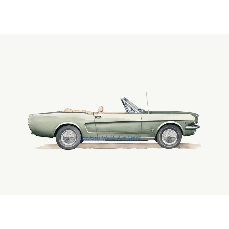 Green Yellow Classic Cars Prints Vertical Car Poster Canvas Printing Boys Room Sage Green Classic Cars Art Decor Kids Room Decor