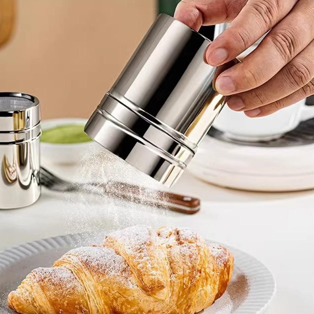 1PC Duster With Cover Cocoa Powder Coffee Stainless Steel Duster Fine Mesh Bucket Seasoning Bottle