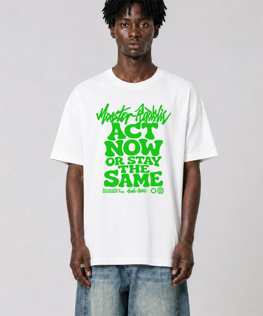 MONSTER REPUBLIC Act Now Light Green T-Shirt White_9158