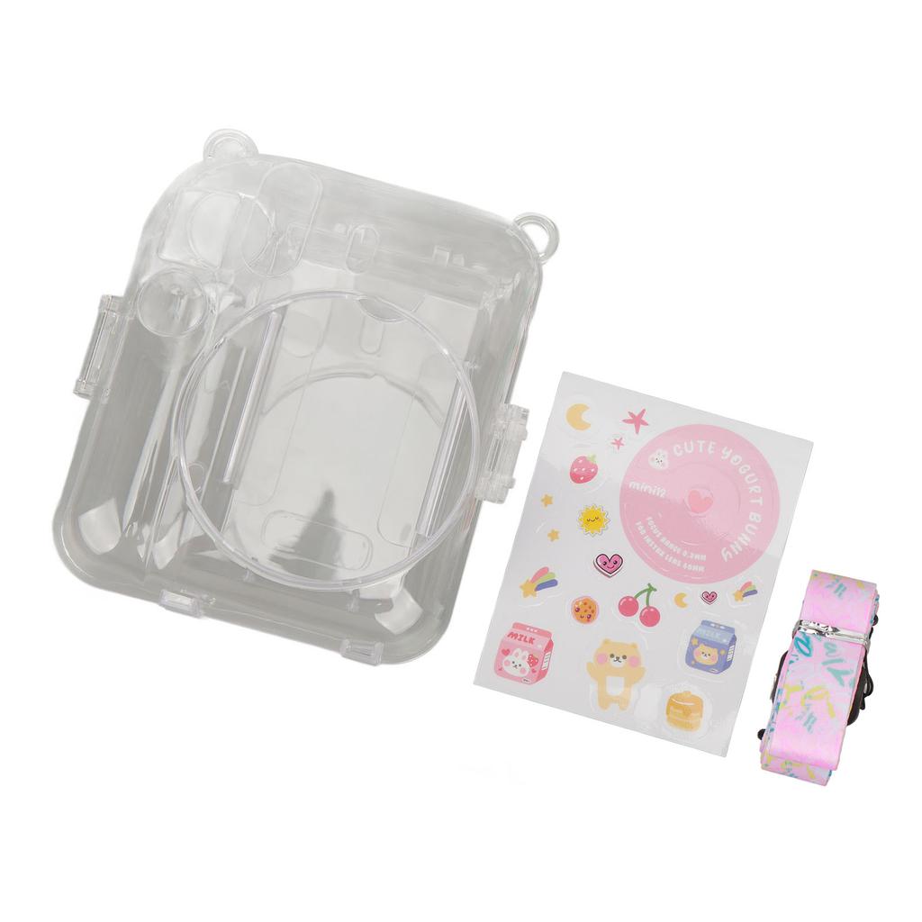 Instant Camera Case Kit Shoulder Strap Sticker Camera Case Durable Camera Protective Clear Case for Instax Mini 12