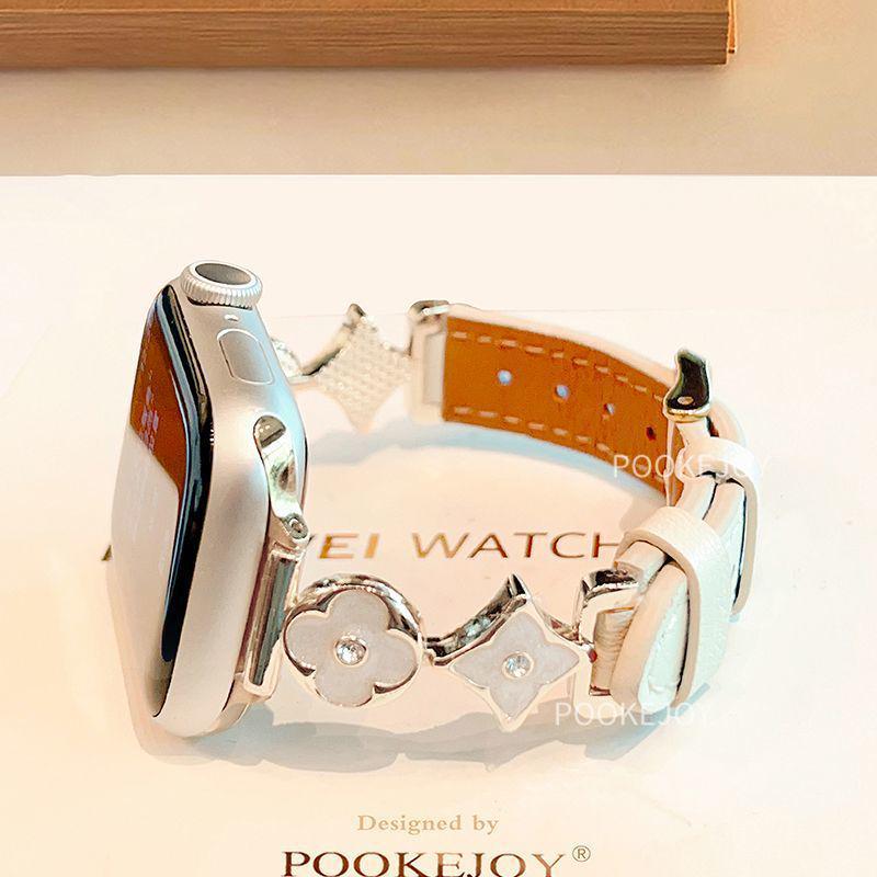 Lux Leather Four-Leaf Clover Metal Strap for Apple Watch S8, S9, S10