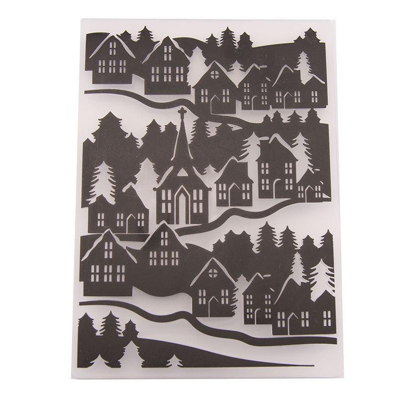 Hillside Lace Line Frame Plastic Brosing Folders for DIY Scrapbooking Album Card Decor Model Art Template Village House