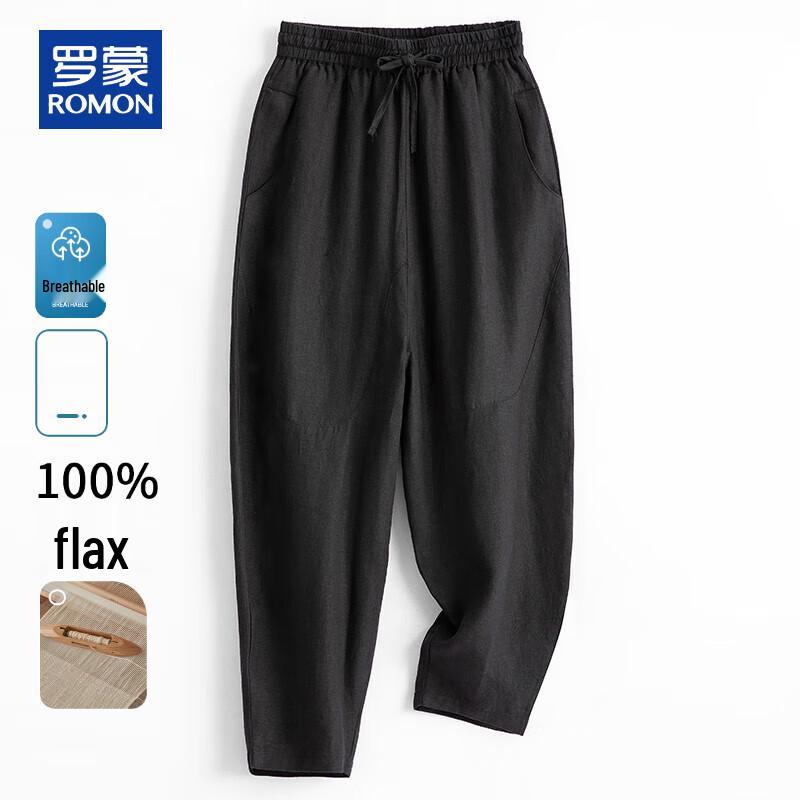 

ROMON Men s Summer Chinese Style 100% Linen Casual Pants L (180/84A)