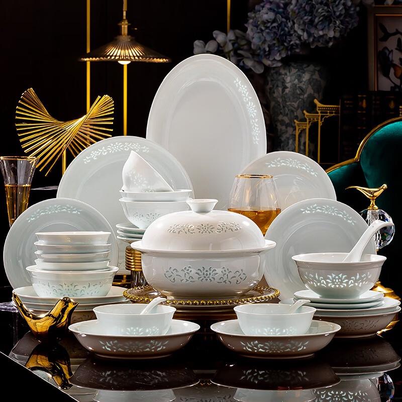 Jingdezhen Underglaze Celadon Linglong Dinnerware Set