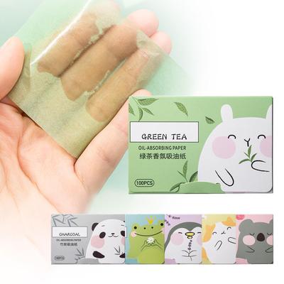 Green Tea Oil-Absorbing Facial Blotting Paper with Cute Animal-Themed Packaging - 100 Sheets