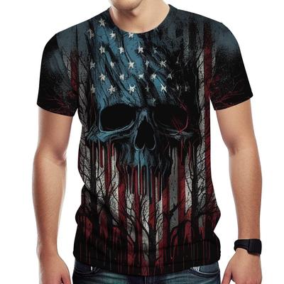 Sommer Rundhals 3D Amerikanische Flagge Schädel Grafikdruck Top Modische Lässige Kurzarm Herren T-Shirts