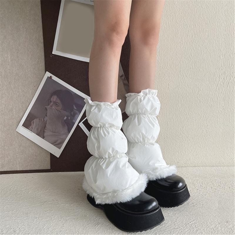 Women's Insulated Thermal Padded Puffer Leg Warmers Outdoor Cold Weather Plush Hem Quilted Boot Covers Gaiters Socks