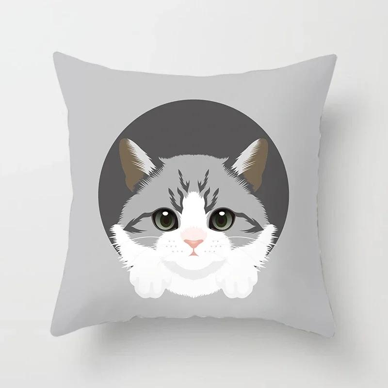 Cute Cat Round Head Home Decor Cushion Cover Naughty Cat Sofa Car Decoration 45X45Cm Pillowcase Square Polyester Pillowcase