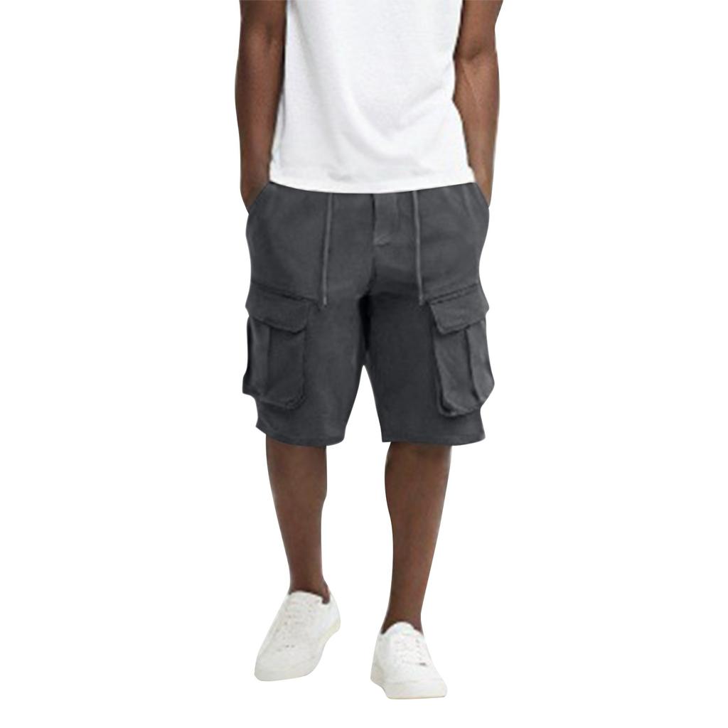 Pánské letní jednobarevné ležérní sportovní prodyšné šortky s více kapsami a rychleschnoucí