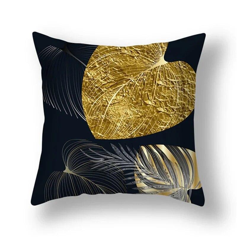 45x45cm Ginkgo Leaf Polyester Cushion Cover Black Gold  Lumbar Pillow  Living Room Chair Sofa Home Decor Gift