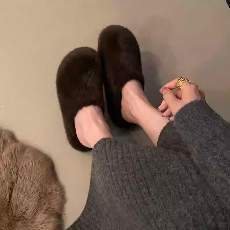 Mao Mao slippers women's outer wear 2025 new autumn and winter plush half slippers flat-bottomed pregnant women non-slip leopard print Mao Mao shoes