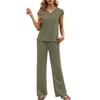 Fashionable Women's Loose V-neck Short Sleeved Top, Loose Casual Wide Leg Pants Set