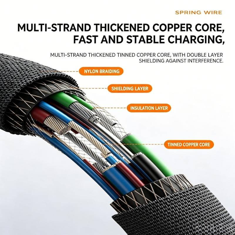 90 Degree Spring Type C Fast Charging Cable 120W 6A Extension Spring Data Cord For Phones Tablets