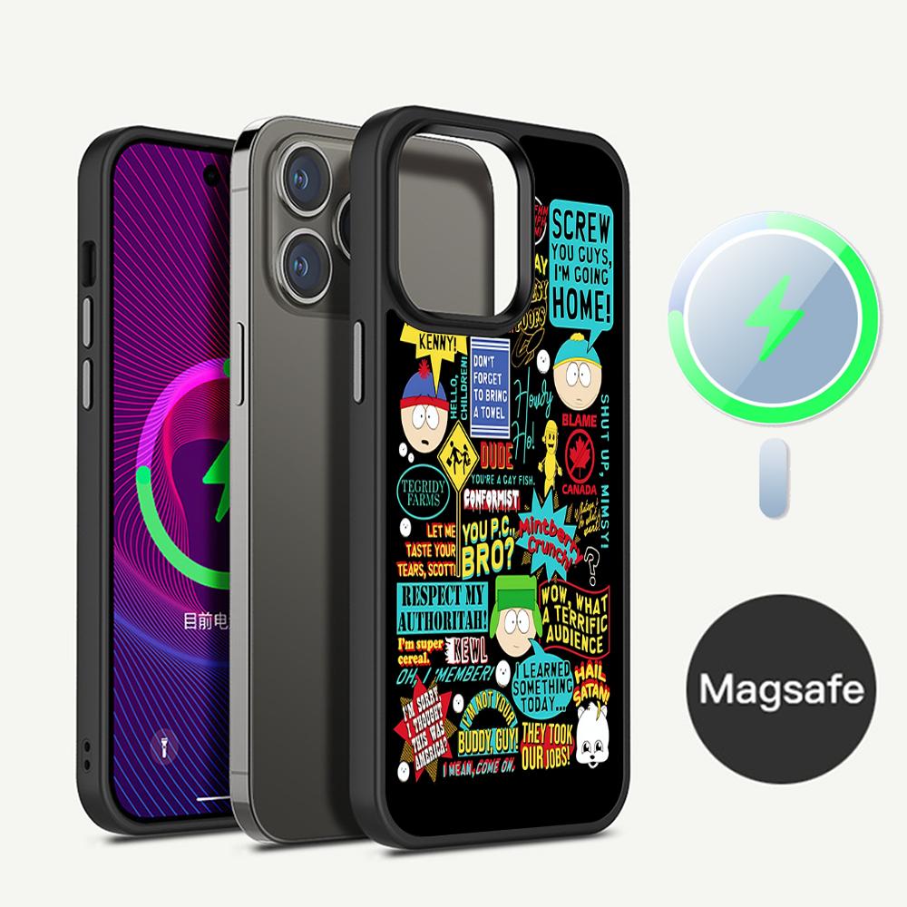 Cartoon Funny S-South-P-Park Phone Case Magesafe Magnetic Wireless Charge Case For IPhone 16 11 12 13 14 15 Pro Max Plus Mini