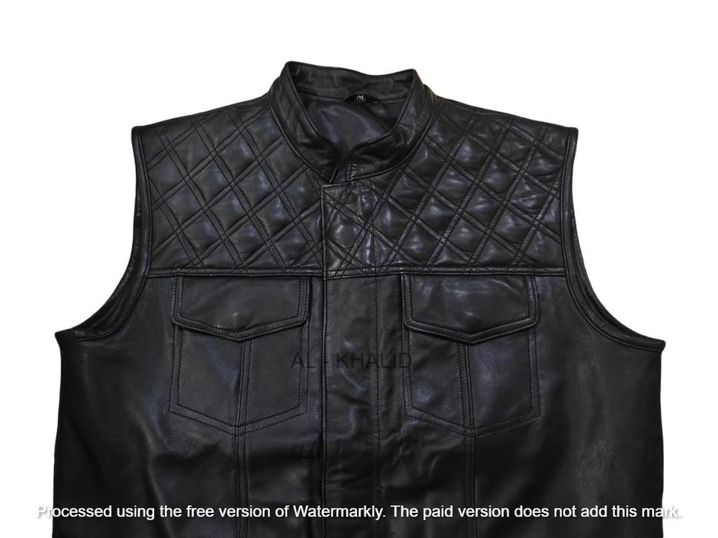 Chaleco de moto de cuero auténtico negro para hombre, hecho a mano, para club de motociclistas.