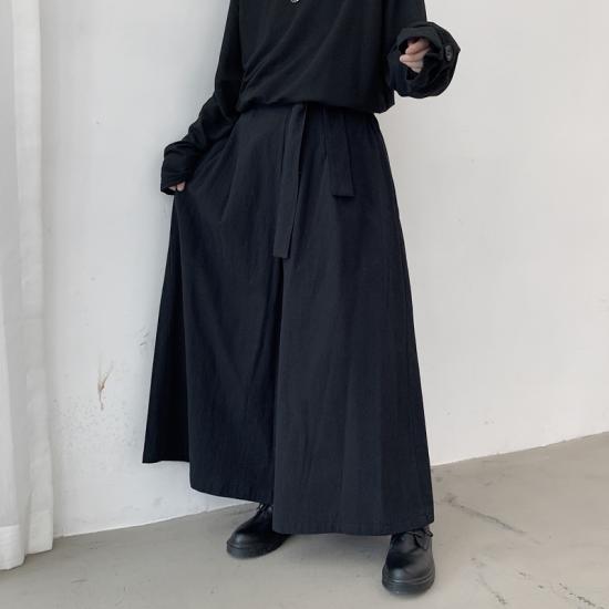 Mens Loose Wide Leg Hakama Pants Harajuku Japanese Samurai Kimono Pants Chinese Style Hanfu Tang Kendo Uniforms Casual Pants