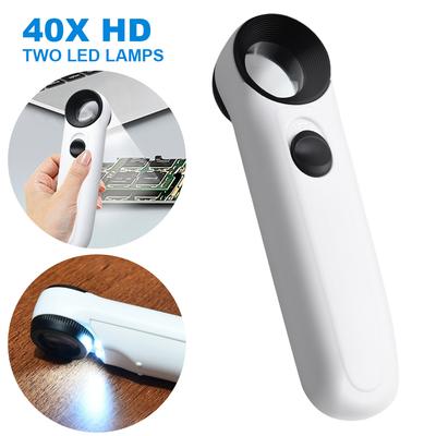40X Handlupe HD Vergrößerungsglas mit zwei LED-Leuchten Schmucklupe für Schmuck Diamant Edelstein Münze Briefmarke Gestein
