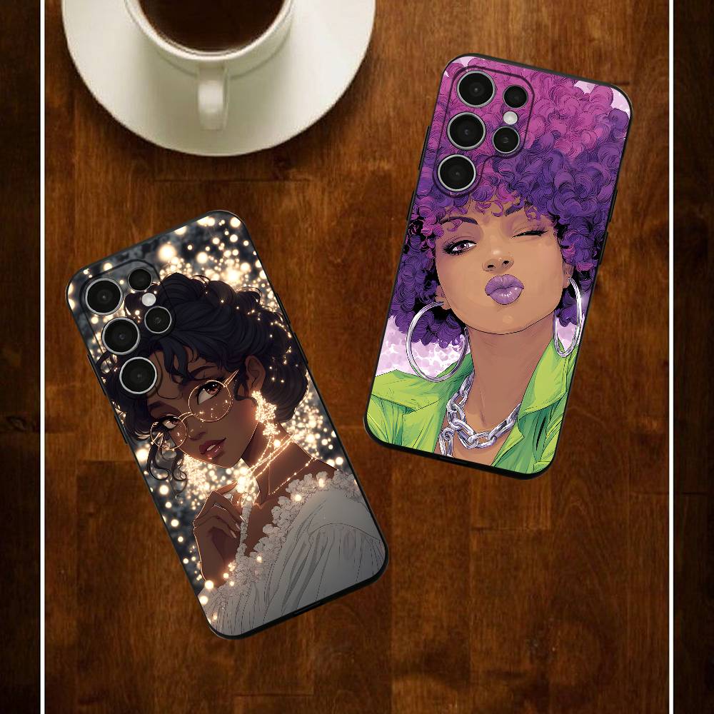 Art Cut Afro Girl Phone Silicone Case For Samsung S24 22 20 23 21 20 Ultra Plus Lite 5G Print Cover