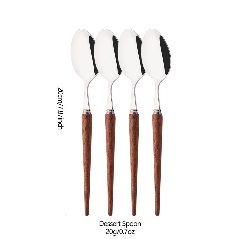 4/20Pcs Imitation Wooden Handle Cutlery Set Brown Silver Dinnerware Set Knife Fork Spoons Tableware Stainless Steel Flatware