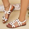 Large size metal flat bottom one-word slippers Large size new open-toed beach cool slippers