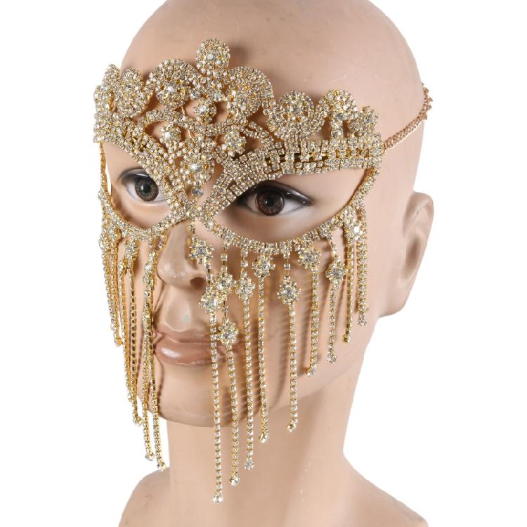 Indian Tassels Veil Mask for Face Women Rhinestones Face Mask Masquerade Dance