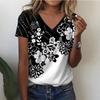 Women's Printed V-neck T-shirt Casual Short Sleeved Top