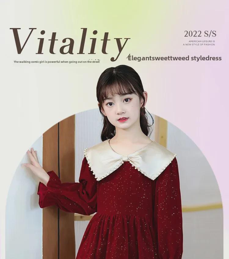 Stylish 2023 Autumn & Winter Girls' Long Sleeve Princess Dress with Velvet