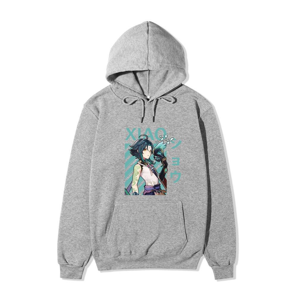 Genshin Impact Xiao Kapüşonlu Üniseks Polar Sweatshirt Anime Karakter Baskılı Sonbahar Kış Kazak