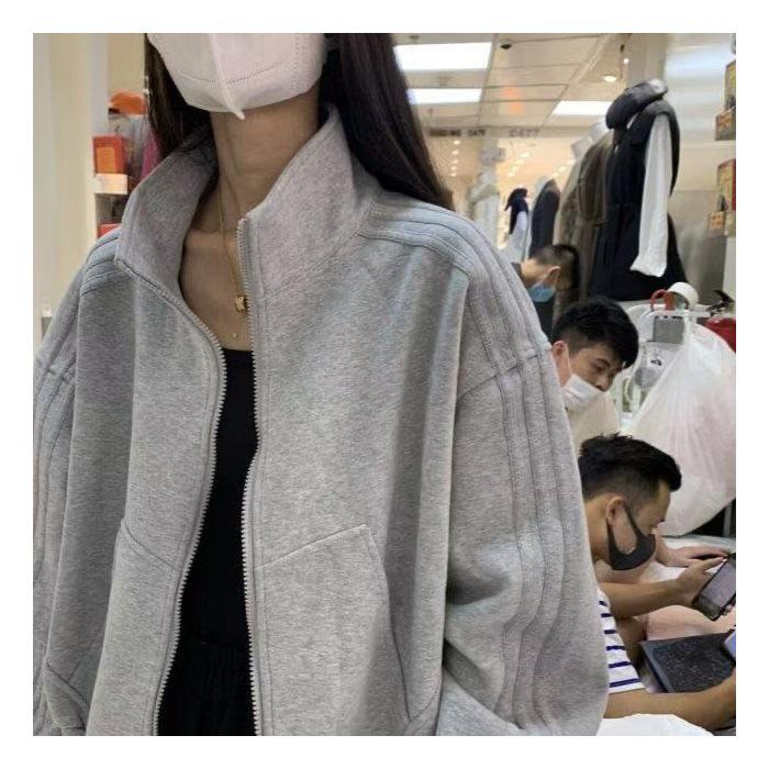 Women's Loose Fit Cotton Hoodie Jacket - Spring/Autumn 2025, Korean Harajuku Style, Trendy Cardigan Top